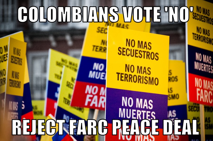 Colombians reject Farc peace deal