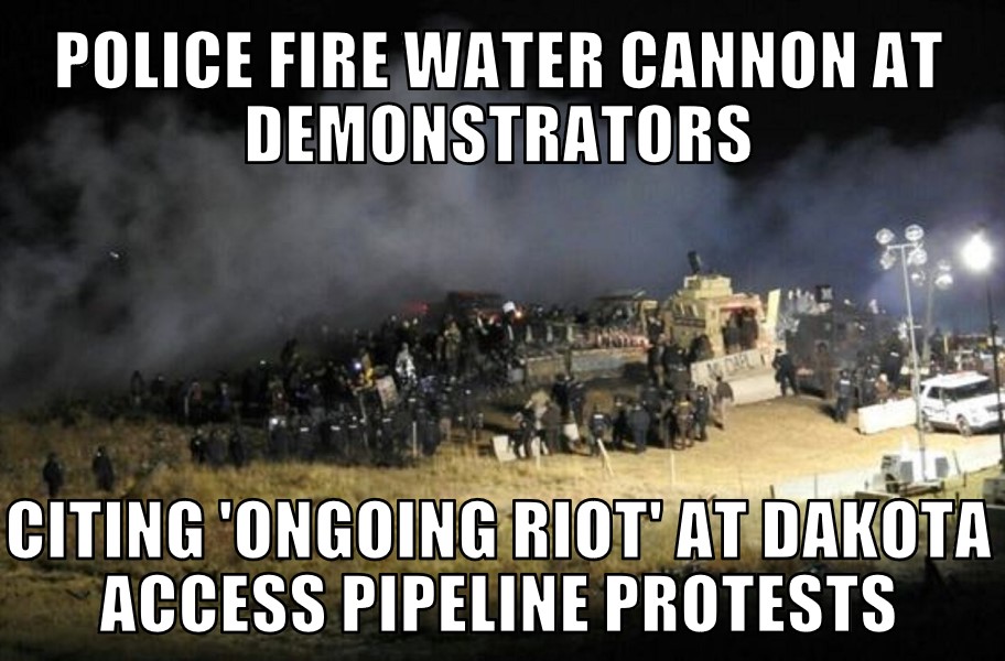 Police fire water cannon at Dakota Access Pipeline protests