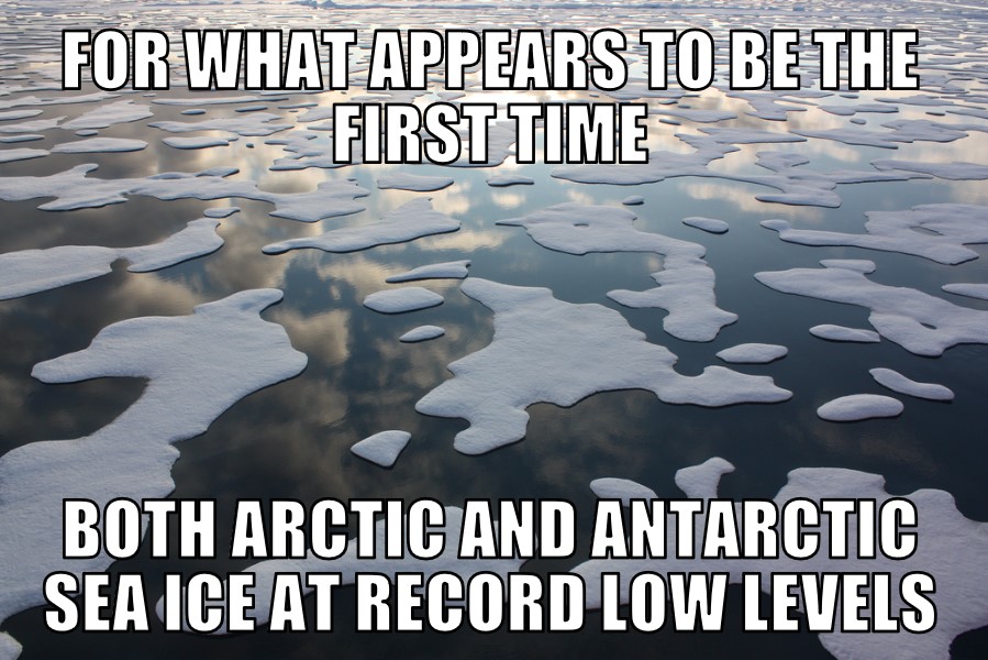 Arctic and Antarctic sea ice at record low levels