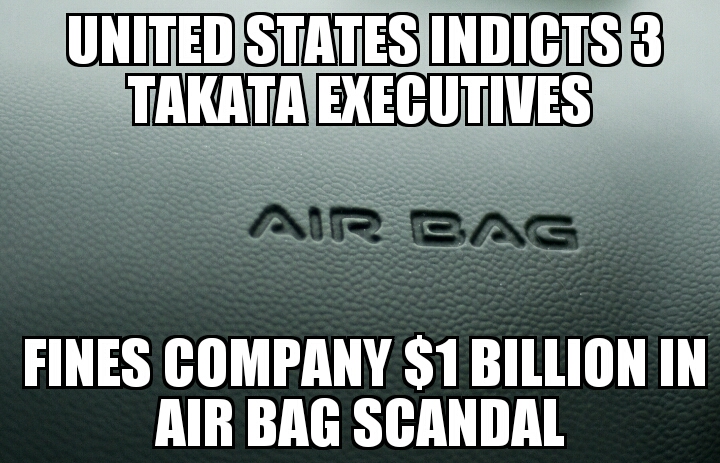 U.S. fines Takata $1B, indicts 3 execs