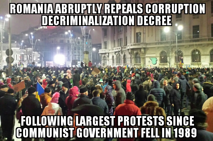 Romania repeals corruption decree