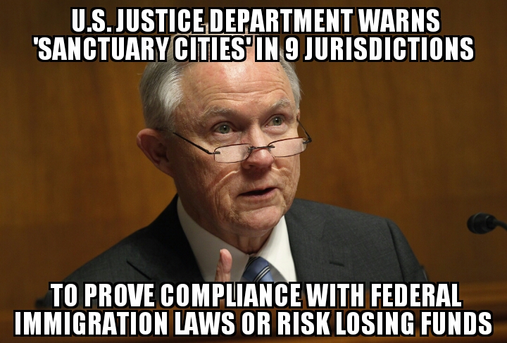 U.S. Justice Department warns ‘sanctuary cities’