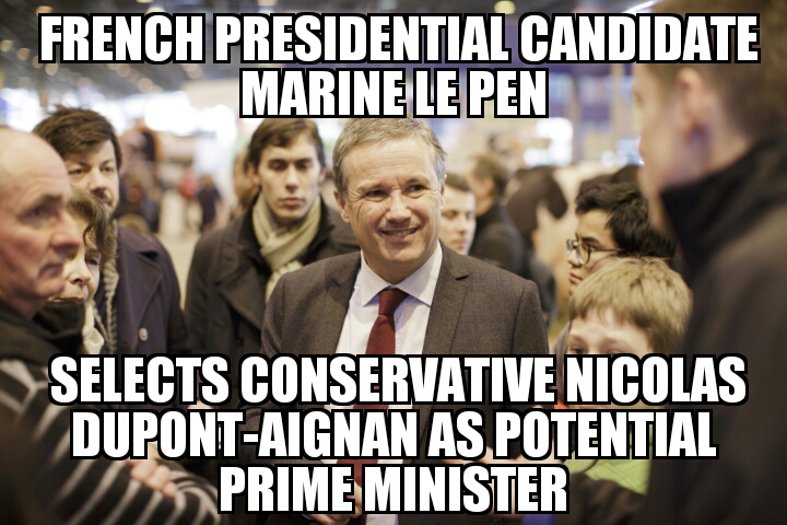 Le Pen names Dupont-Aignan P.M. pick