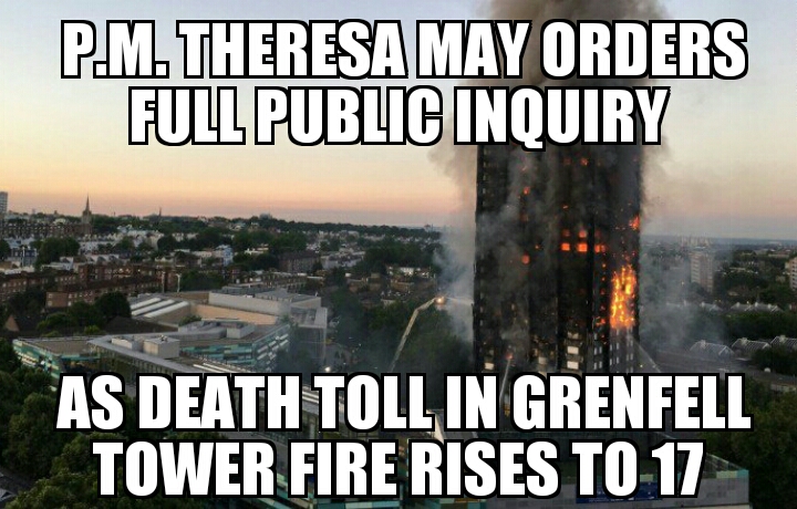 Grenfell Tower fire death toll rises to 17