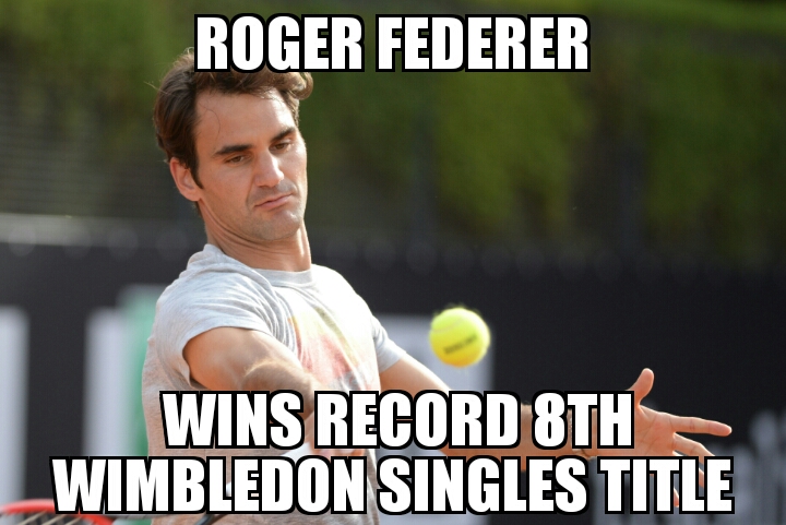 Roger Federer wins Wimbledon singles title 