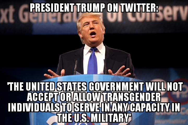 Trump says military will not allow transgender people to serve