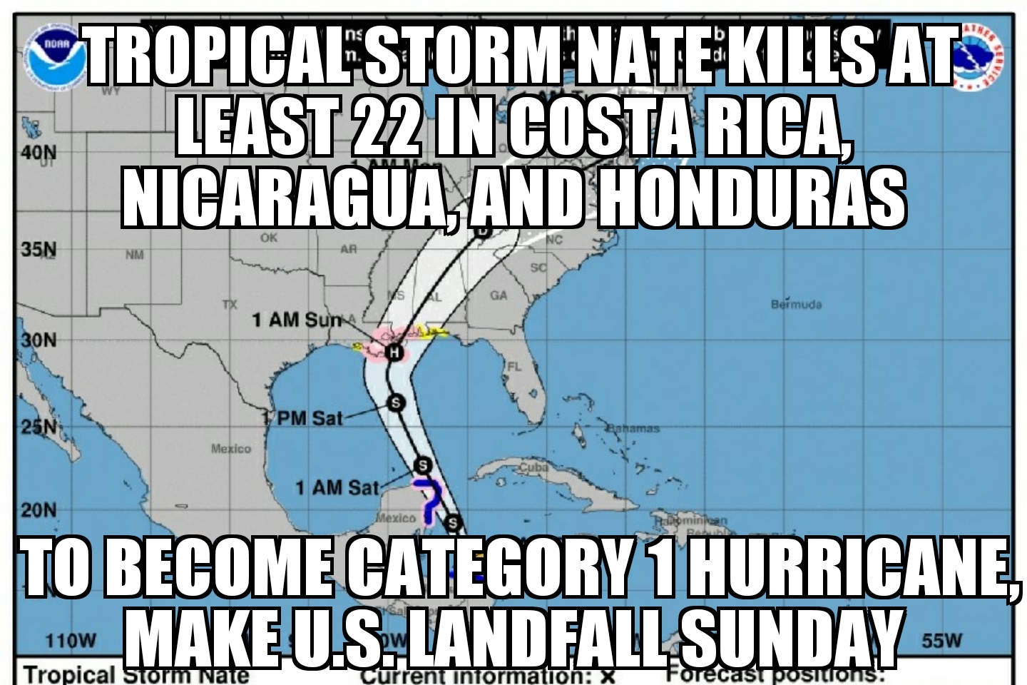 Tropical Storm Nate kills at least 22