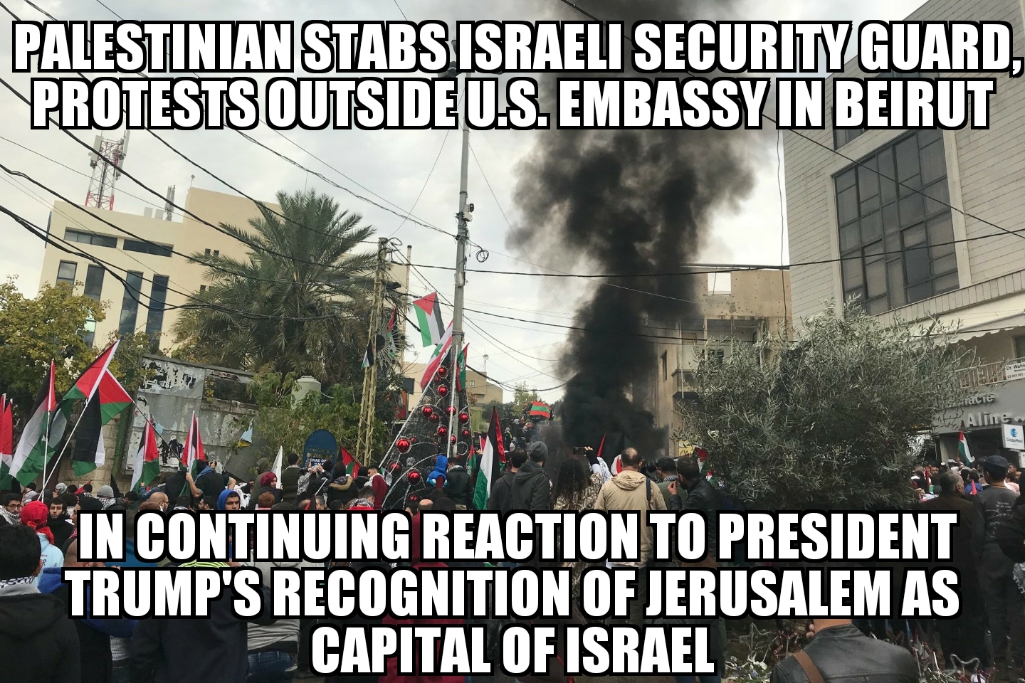 Palestinian stabs Israeli guard, protests outside U.S. embassy in Beirut