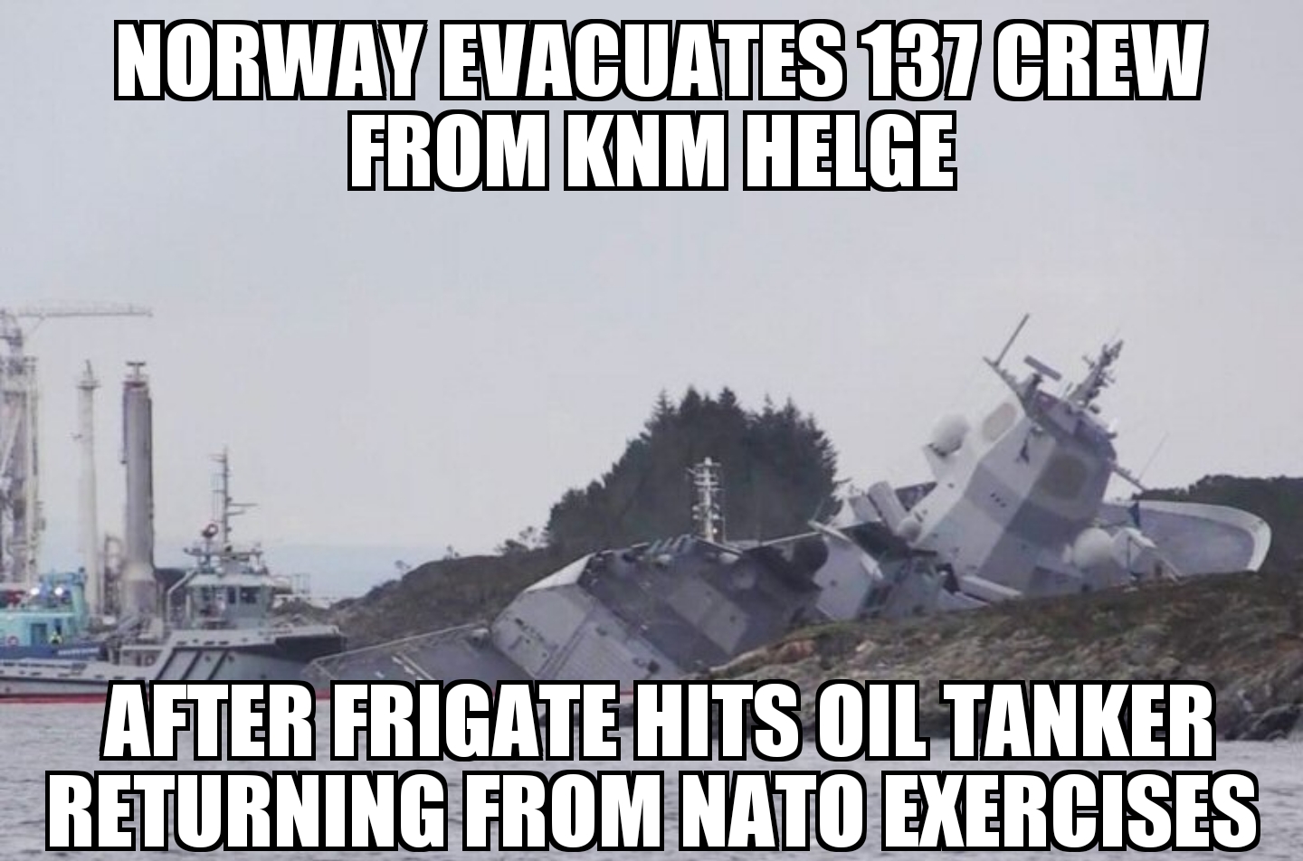 Norway frigate hits oil tanker