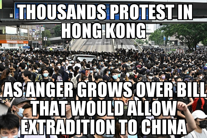 Thousands protest China extradition bill in Hong Kong