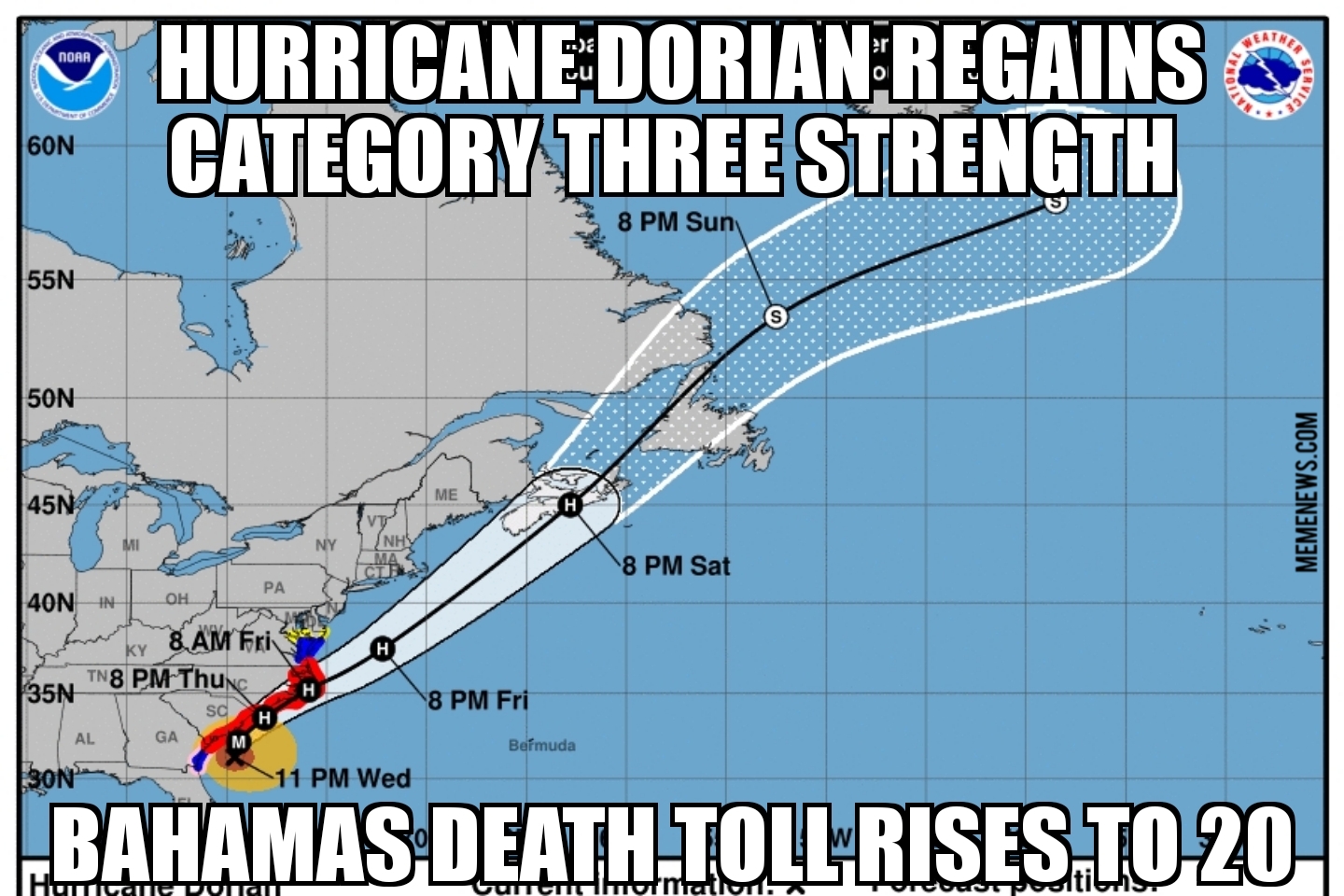 Hurricane Dorian regains category three strength