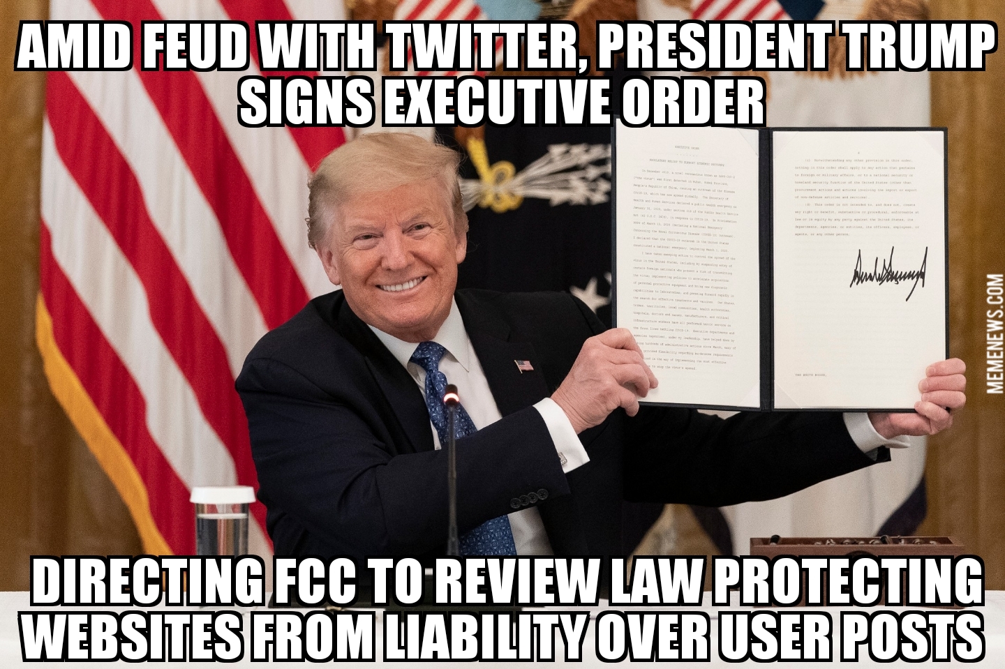 Trump signs executive order to review website content liability