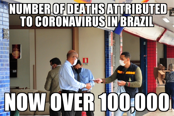 Brazil coronavirus deaths top 100,000