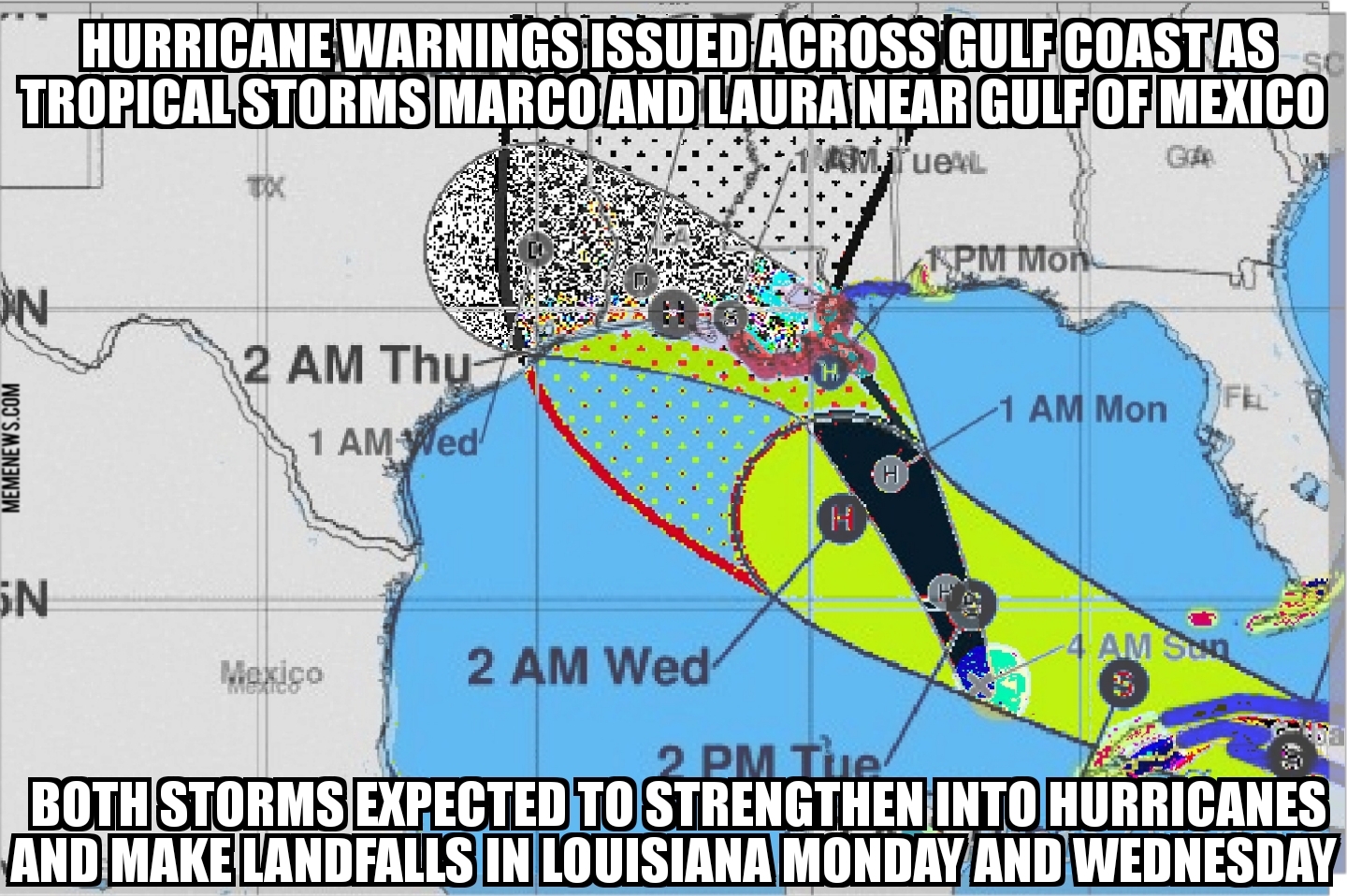 Hurricane warnings over Marco and Laura