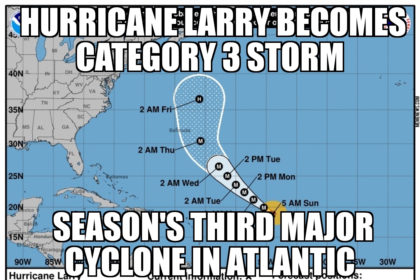 Hurricane Larry becomes category 3