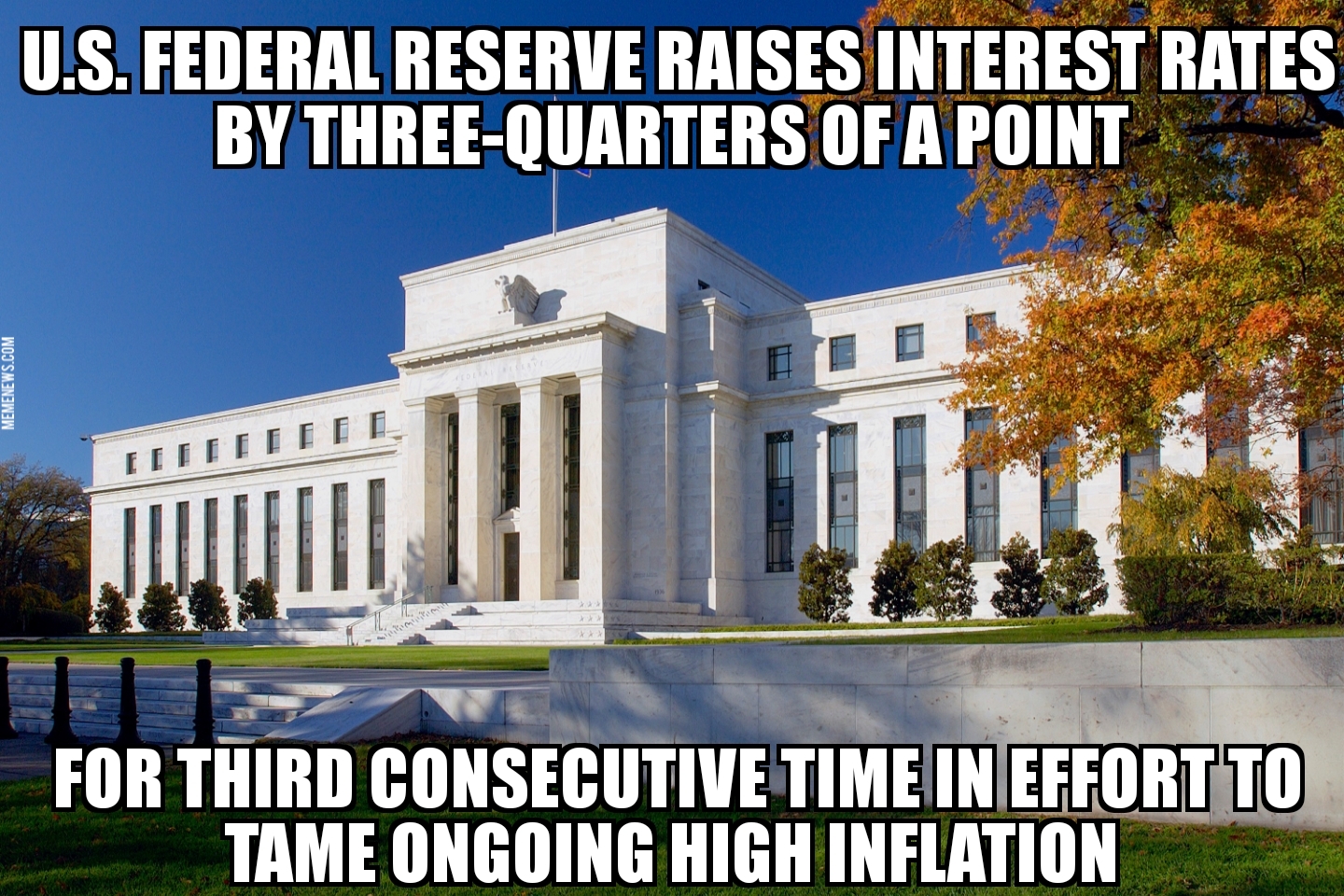 Federal Reserve raises interest rates by .75%