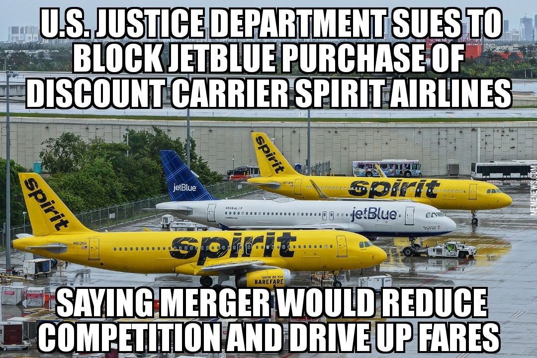 DOJ sues to block JetBlue Spirit purchase