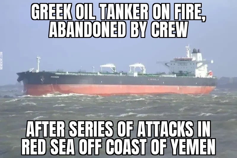 Greek oil tanker burns in Red Sea