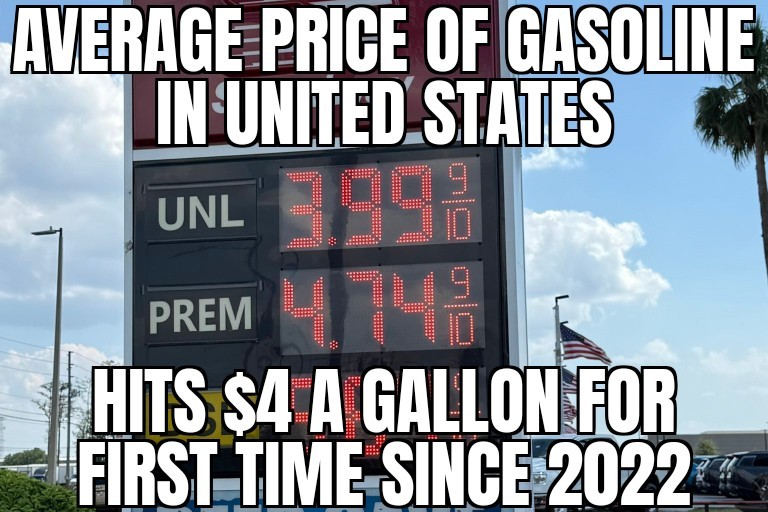 U.S. gas prices top $4/gallon