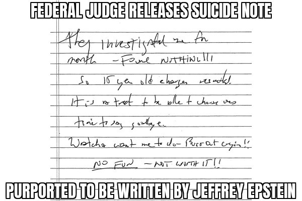 Jeffrey Epstein suicide note