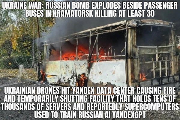 Russian bomb kills 30 on Ukraine buses